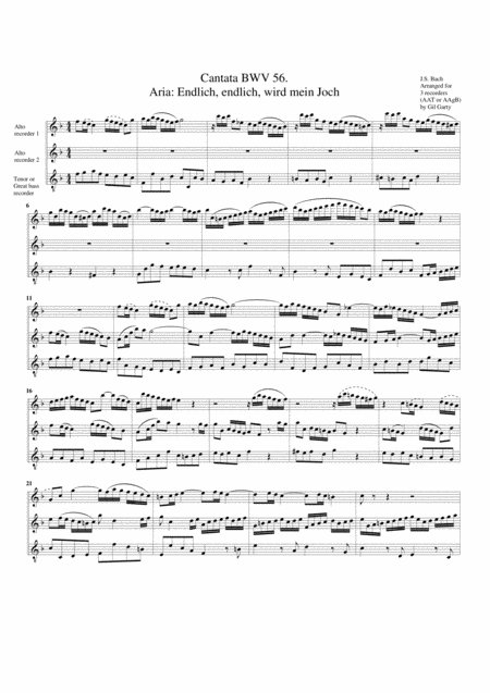 Free Sheet Music Aria Endlich Endlich Wird Mein Joch From Cantata Bwv 56 Arrangement For 3 Recorders