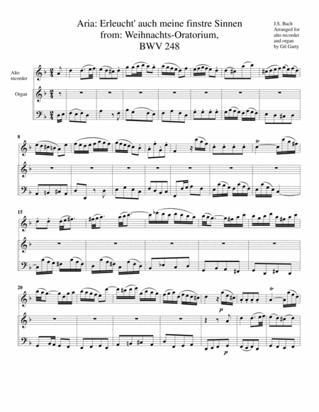 Free Sheet Music Aria Erleucht Auch Meine Finstre Sinnen From Weihnachts Oratorium Bwv 248 Arrangement For Alto Recorder And Organ