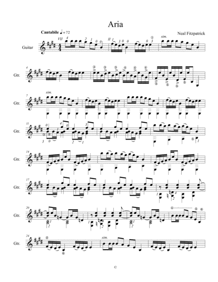 Aria For Solo Guitar Sheet Music