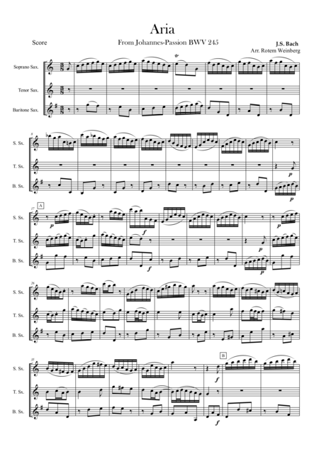 Free Sheet Music Aria From Johannes Passion For Saxophone Triost B