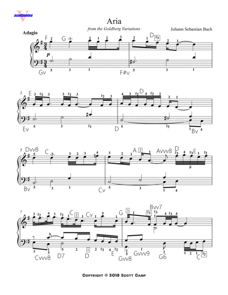 Aria From The Goldberg Variations With All Piano Fingering Sheet Music