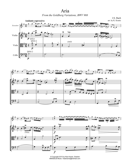 Free Sheet Music Aria Goldberg Var Bwv 988 For String Trio Vln Vla Vc