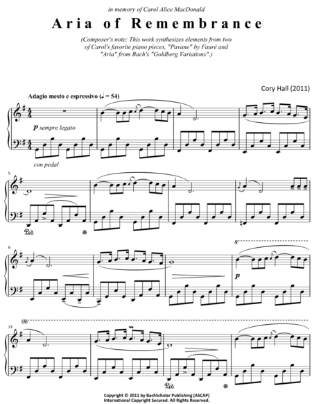 Free Sheet Music Aria Of Remembrance