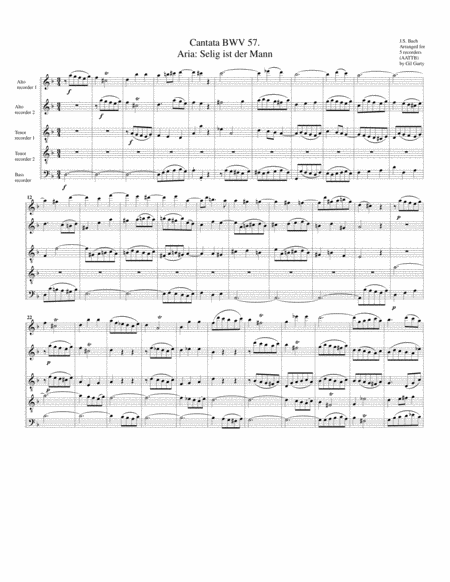 Aria Selig Ist Der Mann From Cantata Bwv 57 Arrangement For 5 Recorders Sheet Music