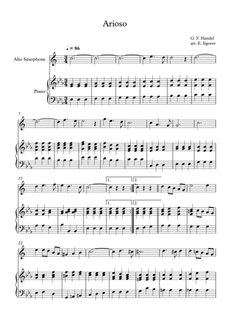 Free Sheet Music Arioso George Frideric Handel For Alto Saxophone Piano