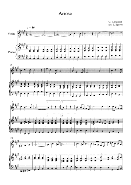 Free Sheet Music Arioso George Frideric Handel For Violin Piano