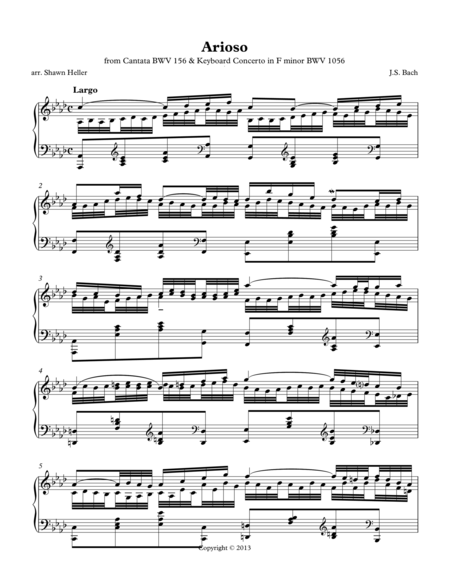 Arioso Largo From Keyboard Concerto Bwv 1056 Cantata Bwv 156 Piano Solo Arr By Shawn Heller Sheet Music