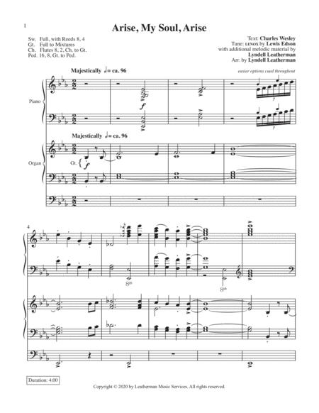 Arise My Soul Arise Piano Organ Duet Edition Sheet Music