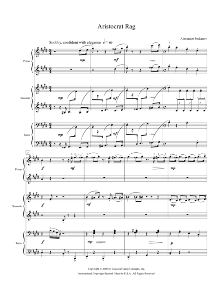 Free Sheet Music Aristocrat Rag Piano Trio 1 Piano 6 Hands