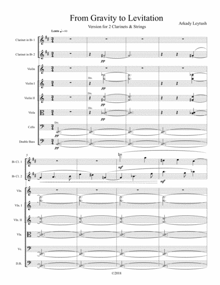 Free Sheet Music Arkady Leytush From Gravity To Levitation For 2 Clarinets Solo Strings