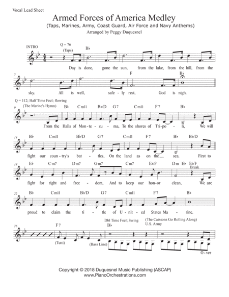 Free Sheet Music Armed Forces Of America Medley Vocal Lead Sheet Bb