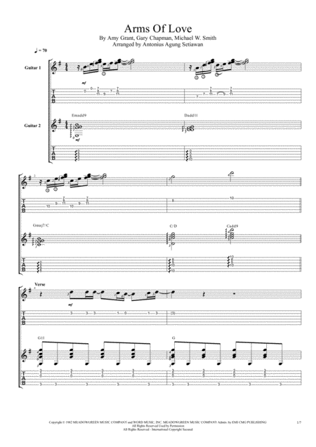 Arms Of Love Fingerstyle Guitar Duet Sheet Music