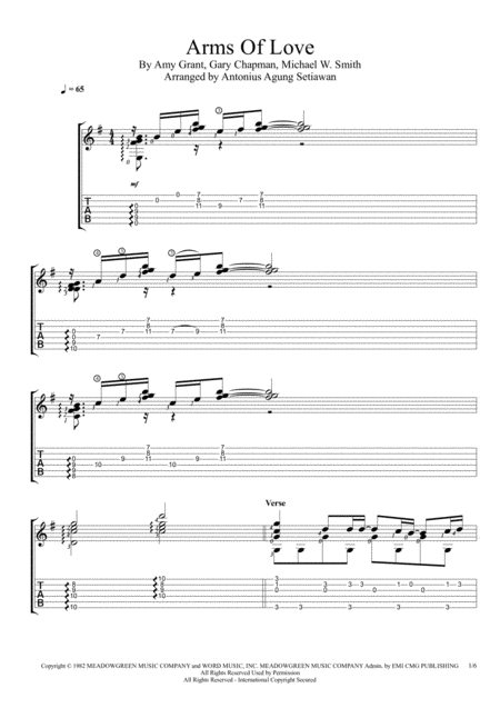 Free Sheet Music Arms Of Love Fingerstyle Guitar Solo