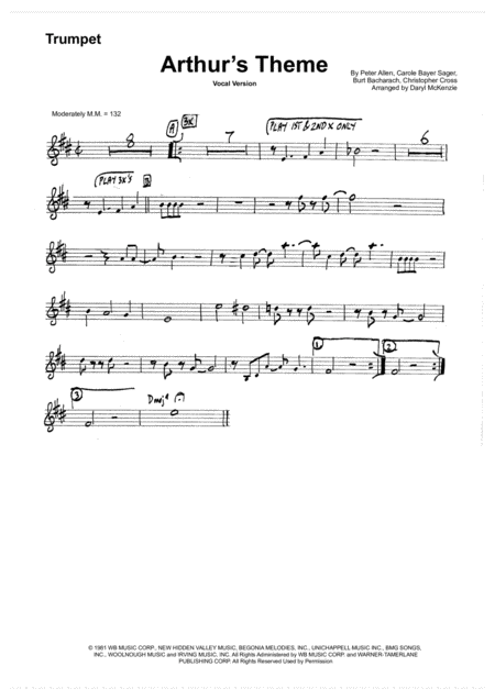 Arthurs Theme Best That You Can Do Vocal Small Band 3 4 Horns Key Of C Sheet Music