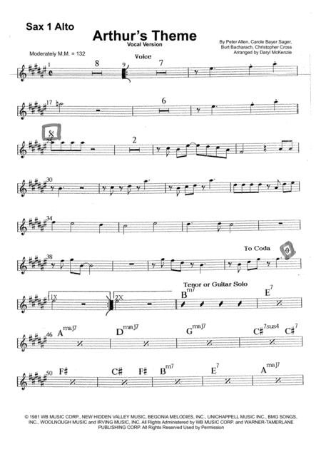 Arthurs Theme Best That You Can Do Vocal With Big Band Key Of A Sheet Music