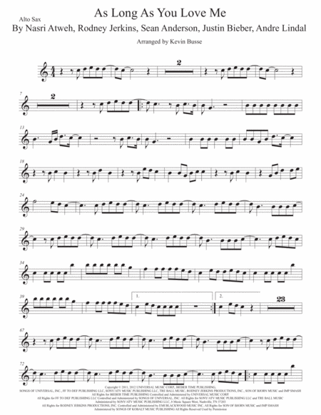 Free Sheet Music As Long As You Love Me Alto Sax Easy Key Of C