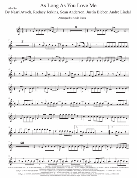 As Long As You Love Me Alto Sax Original Key Sheet Music