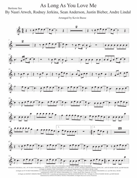 As Long As You Love Me Bari Sax Easy Key Of C Sheet Music