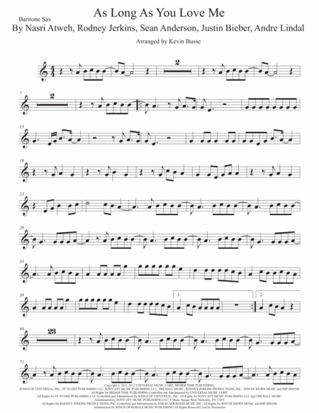 As Long As You Love Me Bari Sax Original Key Sheet Music