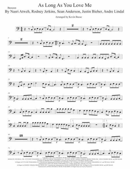 As Long As You Love Me Bassoon Easy Key Of C Sheet Music