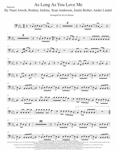 As Long As You Love Me Bassoon Original Key Sheet Music