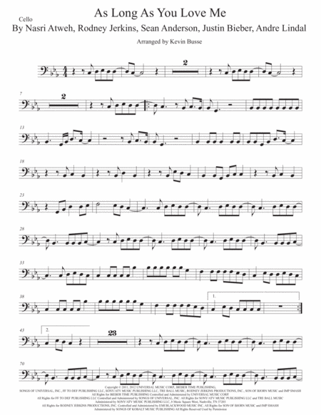 As Long As You Love Me Cello Original Key Sheet Music