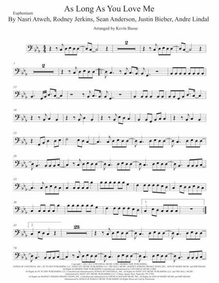 As Long As You Love Me Euphonium Original Key Sheet Music