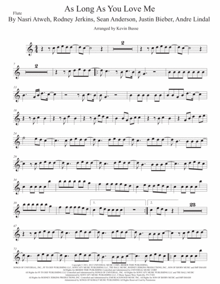 As Long As You Love Me Flute Easy Key Of C Sheet Music