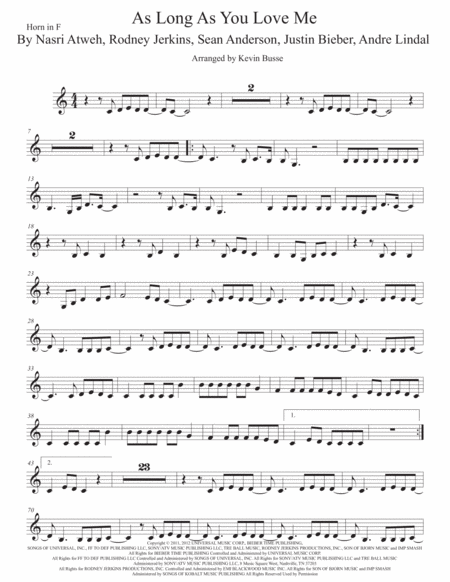 Free Sheet Music As Long As You Love Me Horn In F Easy Key Of C