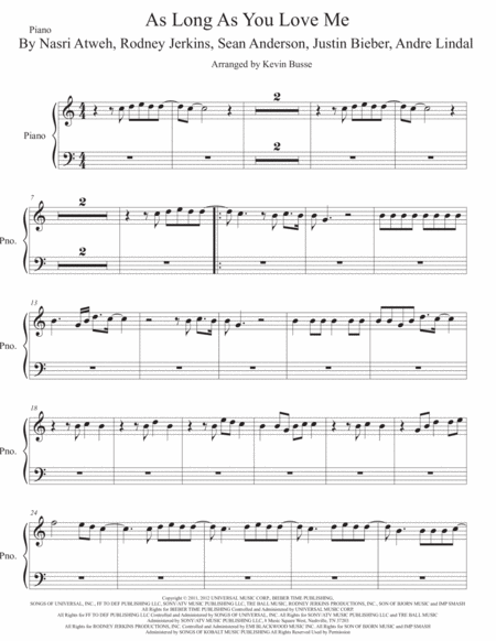 As Long As You Love Me Piano Easy Key Of C Sheet Music