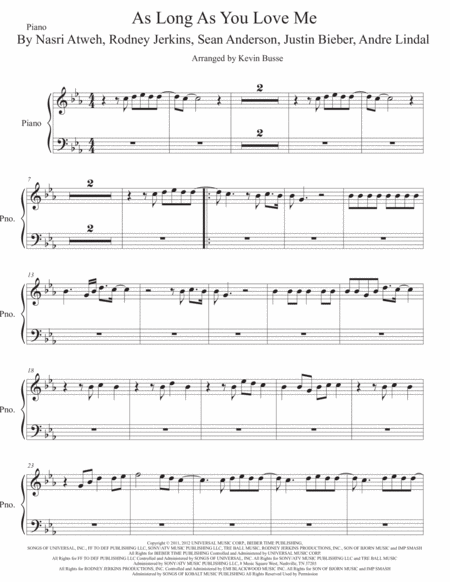 As Long As You Love Me Piano Original Key Sheet Music