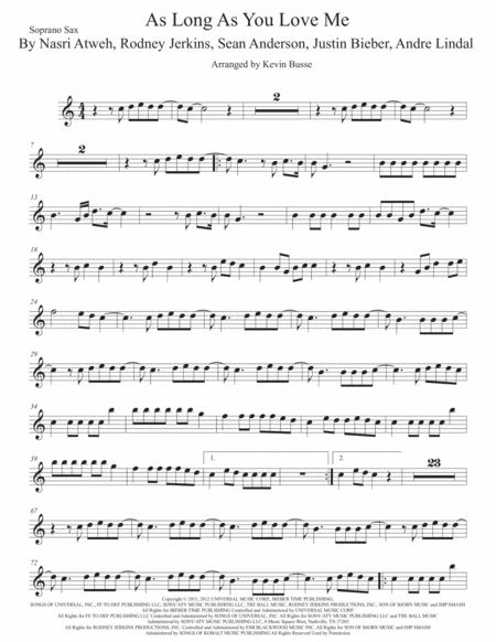 Free Sheet Music As Long As You Love Me Soprano Sax Easy Key Of C