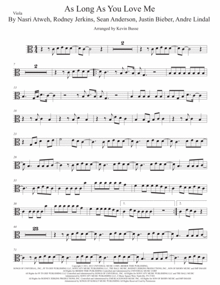 Free Sheet Music As Long As You Love Me Viola Easy Key Of C