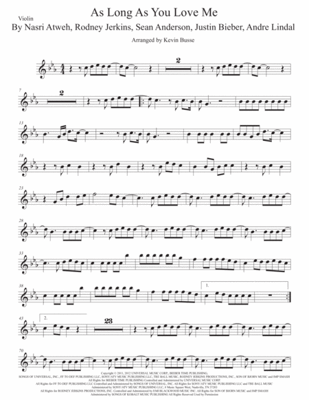 As Long As You Love Me Violin Original Key Sheet Music