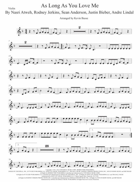 As Long As You Love Me Violin Sheet Music