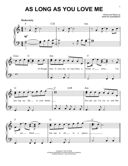 As Long As You Love Me Sheet Music