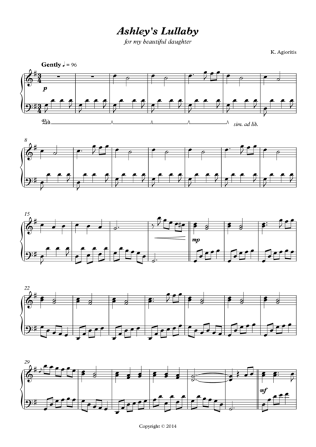 Free Sheet Music Ashleys Lullaby For Solo Piano