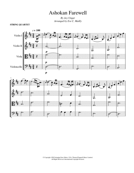 Ashokan Farewell String Quartet Sheet Music