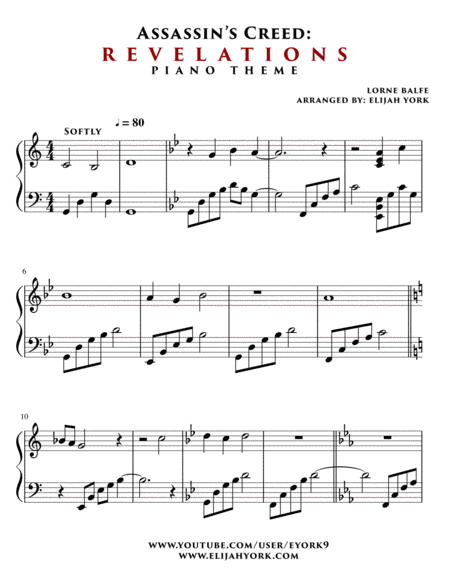 Assassins Creed Revelations Piano Theme Sheet Music