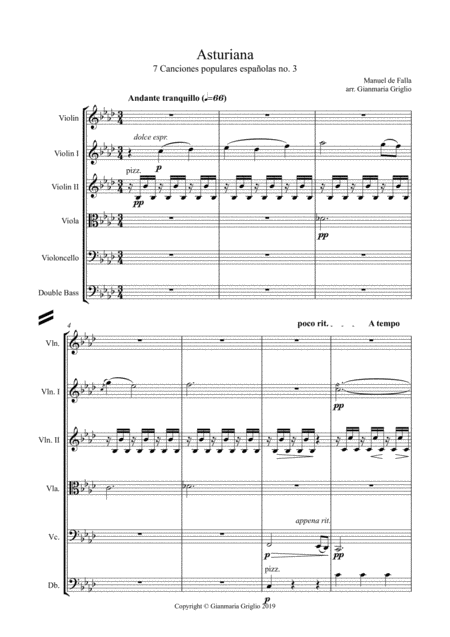 Asturiana Arr For String Orchestra Sheet Music