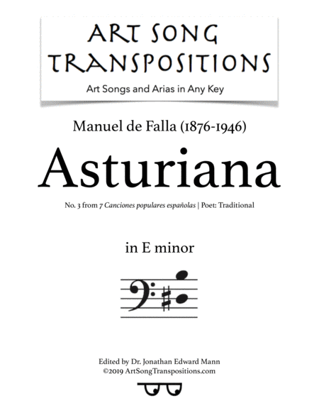 Free Sheet Music Asturiana Transposed To E Minor Bass Clef