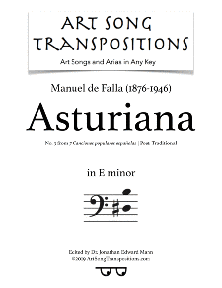 Asturiana Transposed To E Minor Bass Clef Sheet Music