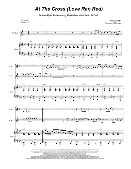 Free Sheet Music At The Cross Love Ran Red Duet For Soprano Alto Saxophone