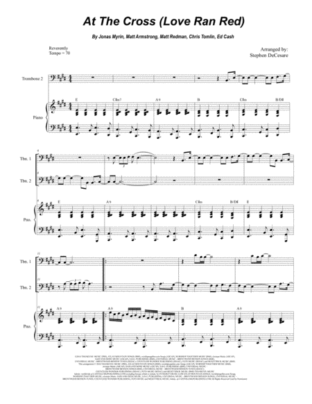 At The Cross Love Ran Red Trombone Duet Sheet Music