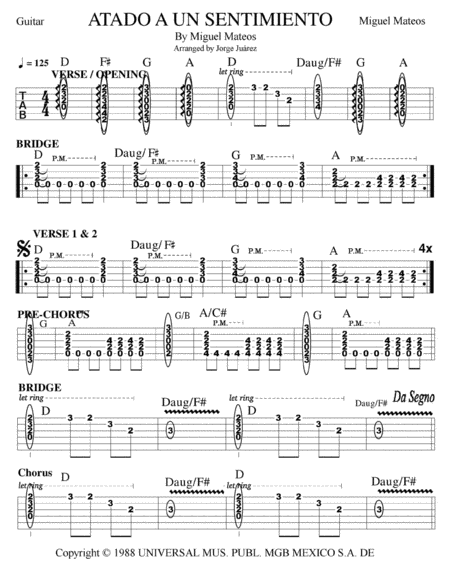 Free Sheet Music Atado A Un Sentimiento Guitar Tab