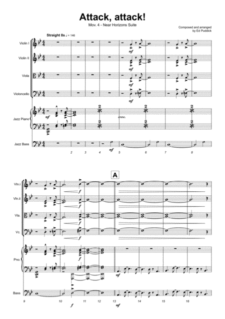 Attack Attack Near Horizons Mov Iv For String Quartet With Jazz Piano And Bass Sheet Music