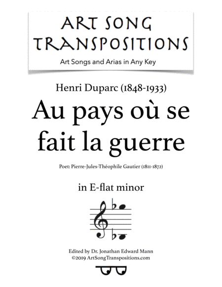 Au Pays O Se Fait La Guerre Transposed To E Flat Minor Sheet Music