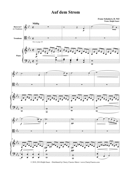 Auf Dem Strom For Trombone Horn Piano Sheet Music