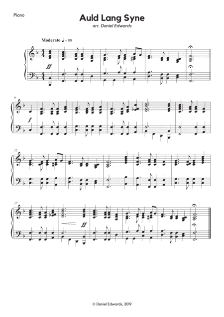 Auld Lang Syne Arranged For Piano Solo Sheet Music