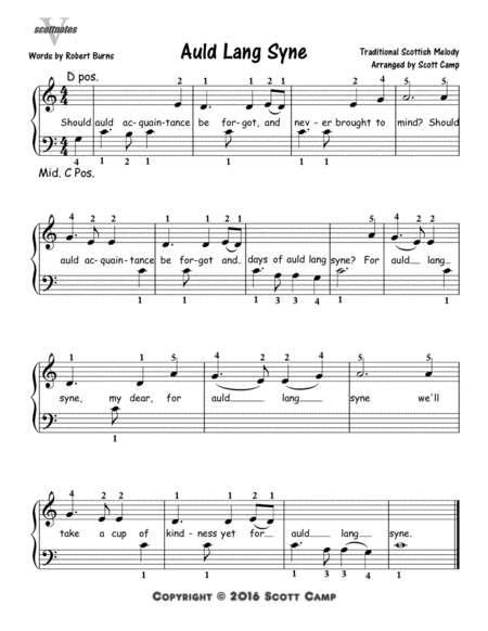 Auld Lang Syne First Year Piano Students Sheet Music